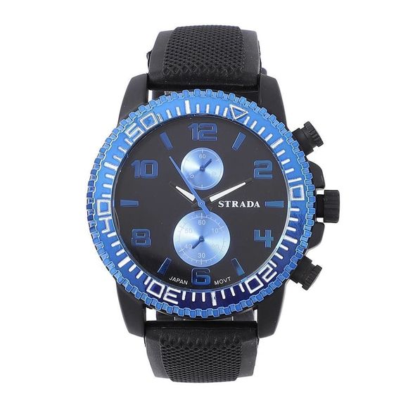 STRADA Watch with Black, Blue False Chronograph Dial and Black Silicone Strap - Picture 1 of 6